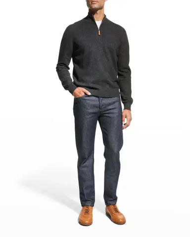 Neiman Marcus Men's Wool-Cashmere 1/4-Zip Sweater | Thumbnail 2 Neiman Marcus Men's Wool-Cashmere 1/4-Zip Sweater | Thumbnail 2