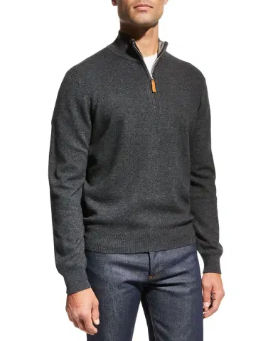 Neiman Marcus Men's Wool-Cashmere 1/4-Zip Sweater | Thumbnail 4 Neiman Marcus Men's Wool-Cashmere 1/4-Zip Sweater | Thumbnail 4