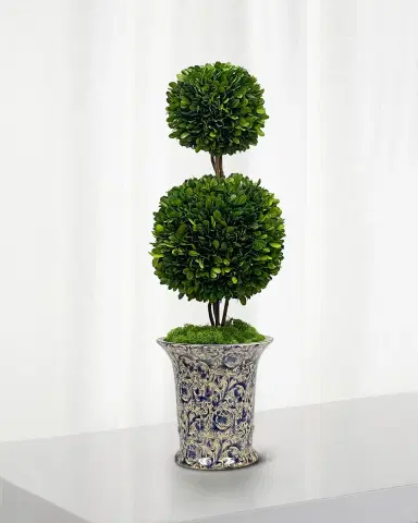 Winward Home Preserved Double Ball Topiary In Porcelain Vase - 25.5" | Thumbnail 1 Winward Home Preserved Double Ball Topiary In Porcelain Vase - 25.5" | Thumbnail 1