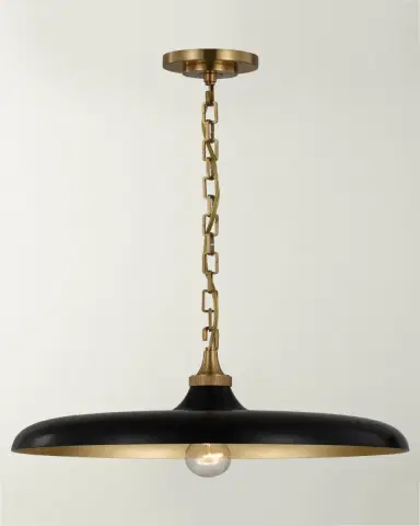 Visual Comfort Signature Piatto Medium Pendant In Hand-Rubbed Antique Brass With Aged Iron Shade By Thomas O 'Brien | Thumbnail 2 Visual Comfort Signature Piatto Medium Pendant In Hand-Rubbed Antique Brass With Aged Iron Shade By Thomas O 'Brien | Thumbnail 2