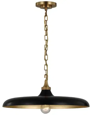 Visual Comfort Signature Piatto Medium Pendant In Hand-Rubbed Antique Brass With Aged Iron Shade By Thomas O 'Brien | Thumbnail 1 Visual Comfort Signature Piatto Medium Pendant In Hand-Rubbed Antique Brass With Aged Iron Shade By Thomas O 'Brien | Thumbnail 1