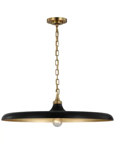 Visual Comfort Signature Piatto Large Pendant In Hand-Rubbed Antique Brass With Aged Iron Shade By Thomas O 'Brien | Thumbnail 1 Visual Comfort Signature Piatto Large Pendant In Hand-Rubbed Antique Brass With Aged Iron Shade By Thomas O 'Brien | Thumbnail 1