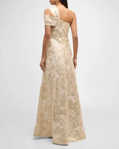 Rickie Freeman for Teri Jon One-Shoulder Metallic Jacquard A-Line Gown | Thumbnail 4 Rickie Freeman for Teri Jon One-Shoulder Metallic Jacquard A-Line Gown | Thumbnail 4