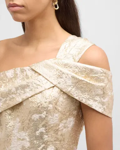 Rickie Freeman for Teri Jon One-Shoulder Metallic Jacquard A-Line Gown | Thumbnail 5 Rickie Freeman for Teri Jon One-Shoulder Metallic Jacquard A-Line Gown | Thumbnail 5