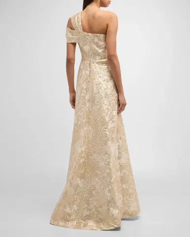 Rickie Freeman for Teri Jon One-Shoulder Metallic Jacquard A-Line Gown | Thumbnail 6 Rickie Freeman for Teri Jon One-Shoulder Metallic Jacquard A-Line Gown | Thumbnail 6