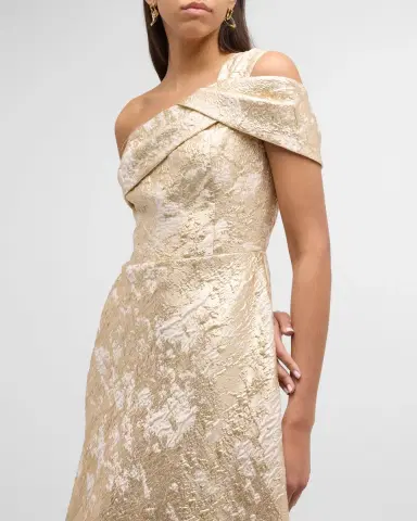 Rickie Freeman for Teri Jon One-Shoulder Metallic Jacquard A-Line Gown | Thumbnail 7 Rickie Freeman for Teri Jon One-Shoulder Metallic Jacquard A-Line Gown | Thumbnail 7