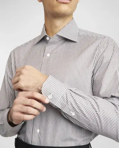 Brioni Men's Cotton Bengal Stripe Dress Shirt | Thumbnail 5 Brioni Men's Cotton Bengal Stripe Dress Shirt | Thumbnail 5