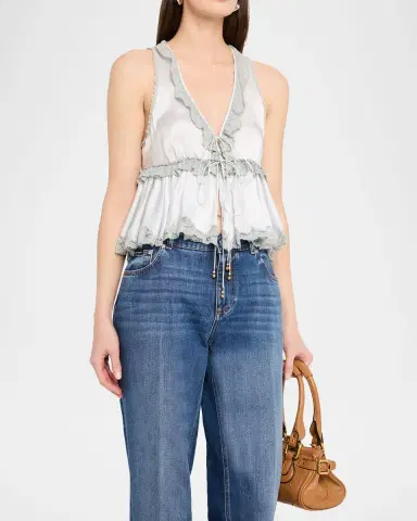 Chloé V-Neck Sleeveless Satin Babydoll Top | Thumbnail 3 Chloé V-Neck Sleeveless Satin Babydoll Top | Thumbnail 3