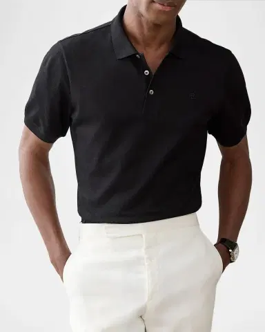Ralph Lauren Purple Label Men's Embroidered-RL Cotton Piqué Polo Shirt | Thumbnail 4 Ralph Lauren Purple Label Men's Embroidered-RL Cotton Piqué Polo Shirt | Thumbnail 4