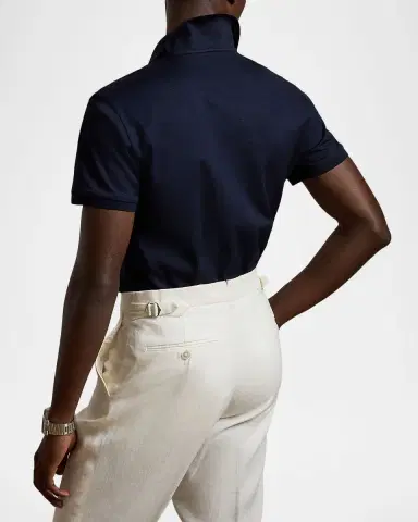Ralph Lauren Purple Label Men's Embroidered-RL Cotton Piqué Polo Shirt | Thumbnail 3 Ralph Lauren Purple Label Men's Embroidered-RL Cotton Piqué Polo Shirt | Thumbnail 3