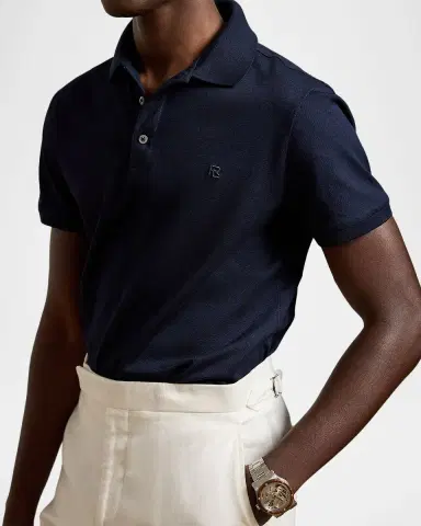 Ralph Lauren Purple Label Men's Embroidered-RL Cotton Piqué Polo Shirt | Thumbnail 5 Ralph Lauren Purple Label Men's Embroidered-RL Cotton Piqué Polo Shirt | Thumbnail 5