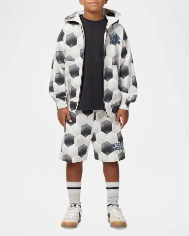 Molo Boy's Adian Soccer-Print Cotton Shorts, Size 8-12 | Thumbnail 2 Molo Boy's Adian Soccer-Print Cotton Shorts, Size 8-12 | Thumbnail 2
