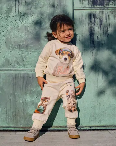Molo Girl's Simeon Kitten-Print Cotton Sweatpants, Size -2 | Thumbnail 4 Molo Girl's Simeon Kitten-Print Cotton Sweatpants, Size -2 | Thumbnail 4