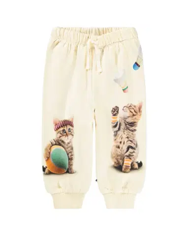 Molo Girl's Simeon Kitten-Print Cotton Sweatpants, Size -2 | Thumbnail 1 Molo Girl's Simeon Kitten-Print Cotton Sweatpants, Size -2 | Thumbnail 1