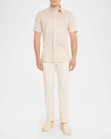 Emporio Armani Men's Cotton Tonal Texture Short-Sleeve Shirt | Thumbnail 2 Emporio Armani Men's Cotton Tonal Texture Short-Sleeve Shirt | Thumbnail 2