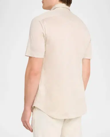 Emporio Armani Men's Cotton Tonal Texture Short-Sleeve Shirt | Thumbnail 3 Emporio Armani Men's Cotton Tonal Texture Short-Sleeve Shirt | Thumbnail 3