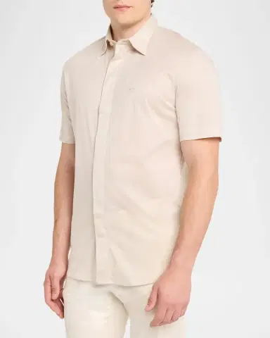 Emporio Armani Men's Cotton Tonal Texture Short-Sleeve Shirt | Thumbnail 4 Emporio Armani Men's Cotton Tonal Texture Short-Sleeve Shirt | Thumbnail 4