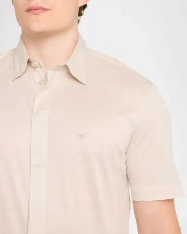 Emporio Armani Men's Cotton Tonal Texture Short-Sleeve Shirt | Thumbnail 5 Emporio Armani Men's Cotton Tonal Texture Short-Sleeve Shirt | Thumbnail 5