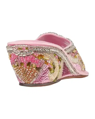 Versace 50mm Beaded Satin Peep-Toe Wedge Mules | Thumbnail 1 Versace 50mm Beaded Satin Peep-Toe Wedge Mules | Thumbnail 1