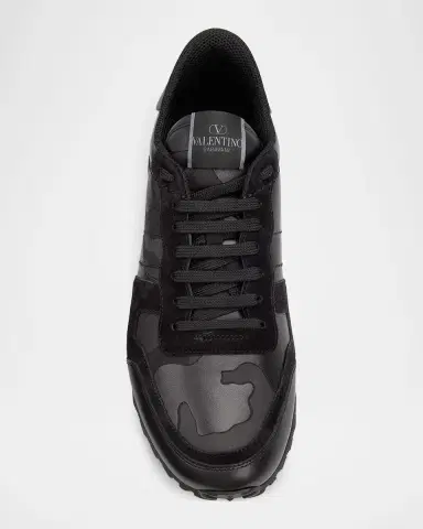 Valentino Garavani Men's Rockrunner Cotton and Leather Sneakers | Thumbnail 3 Valentino Garavani Men's Rockrunner Cotton and Leather Sneakers | Thumbnail 3