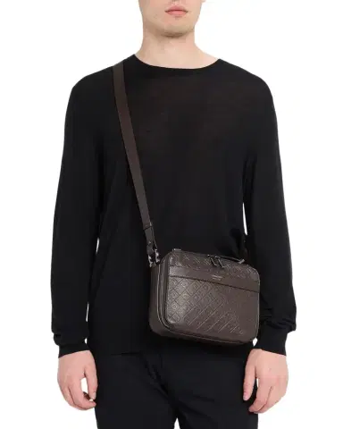 Ferragamo Men's Monogram Embossed Leather Shoulder Bag | Thumbnail 1 Ferragamo Men's Monogram Embossed Leather Shoulder Bag | Thumbnail 1