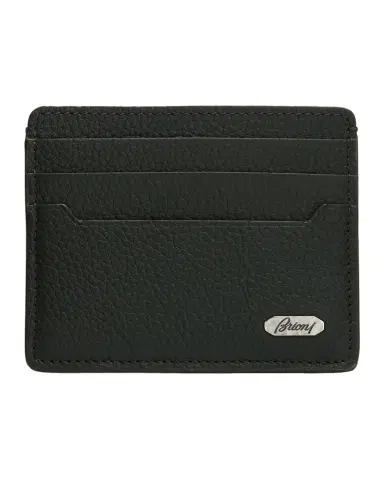 Brioni Men 's Hammered Metal Plaque Card Holder in Grained Leather | Thumbnail 1 Brioni Men 's Hammered Metal Plaque Card Holder in Grained Leather | Thumbnail 1