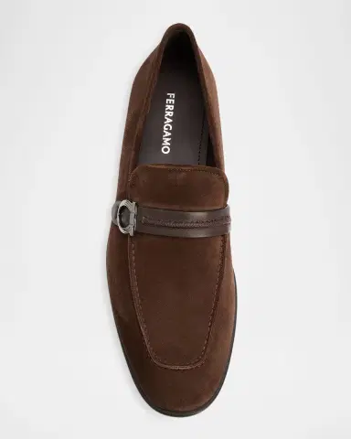 Ferragamo Men's Terence Suede Side-Gancio Loafers | Thumbnail 6 Ferragamo Men's Terence Suede Side-Gancio Loafers | Thumbnail 6