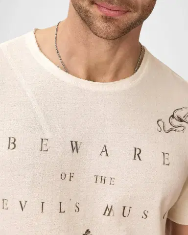 JOHN VARVATOS Men's Beware Cotton Raw-Edge Crewneck T-Shirt | Thumbnail 3 JOHN VARVATOS Men's Beware Cotton Raw-Edge Crewneck T-Shirt | Thumbnail 3