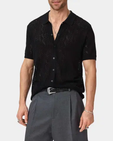 JOHN VARVATOS Men's Emil Pointelle Knit Short-Sleeve Sweater | Thumbnail 7 JOHN VARVATOS Men's Emil Pointelle Knit Short-Sleeve Sweater | Thumbnail 7