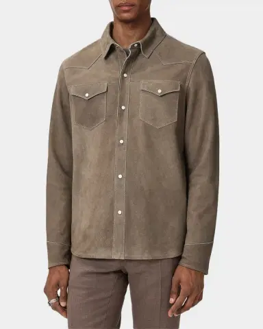 JOHN VARVATOS Men's Sage Suede Western Shirt Jacket | Thumbnail 4 JOHN VARVATOS Men's Sage Suede Western Shirt Jacket | Thumbnail 4