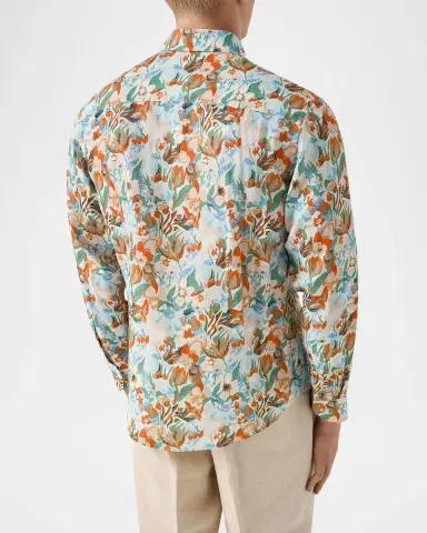 Eton Men's Linen Floral-Print Button-Down Shirt | Thumbnail 2 Eton Men's Linen Floral-Print Button-Down Shirt | Thumbnail 2