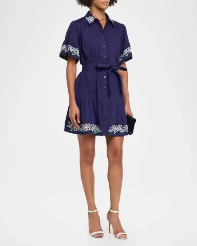 Shoshanna Lima Embroidered Flounce Cotton Mini Dress | Thumbnail 4 Shoshanna Lima Embroidered Flounce Cotton Mini Dress | Thumbnail 4