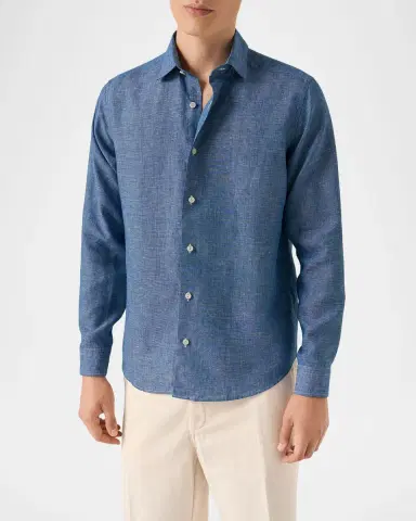 Eton Men's Solid Linen Button-Down Shirt | Thumbnail 3 Eton Men's Solid Linen Button-Down Shirt | Thumbnail 3