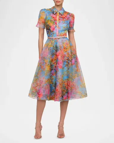 Theia Marcel Floral-Print Organza Midi Dress | Thumbnail 2 Theia Marcel Floral-Print Organza Midi Dress | Thumbnail 2