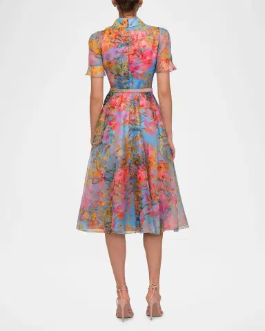 Theia Marcel Floral-Print Organza Midi Dress | Thumbnail 3 Theia Marcel Floral-Print Organza Midi Dress | Thumbnail 3