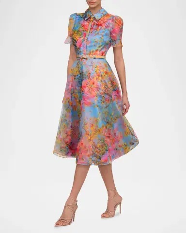 Theia Marcel Floral-Print Organza Midi Dress | Thumbnail 4 Theia Marcel Floral-Print Organza Midi Dress | Thumbnail 4