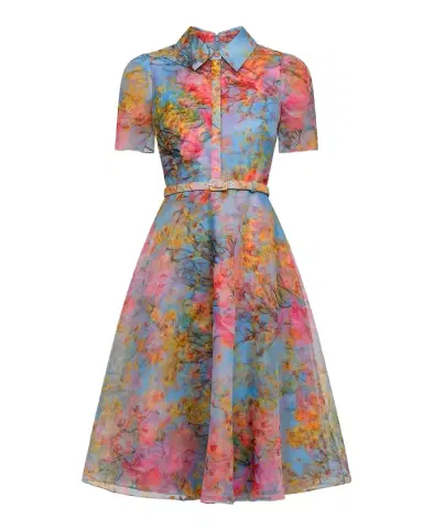 Theia Marcel Floral-Print Organza Midi Dress | Thumbnail 1 Theia Marcel Floral-Print Organza Midi Dress | Thumbnail 1