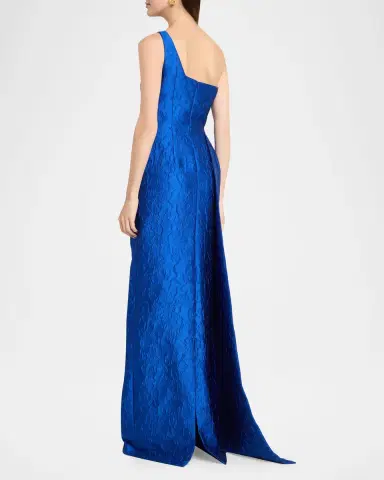 Rickie Freeman for Teri Jon Draped One-Shoulder Jacquard Column Gown | Thumbnail 3 Rickie Freeman for Teri Jon Draped One-Shoulder Jacquard Column Gown | Thumbnail 3