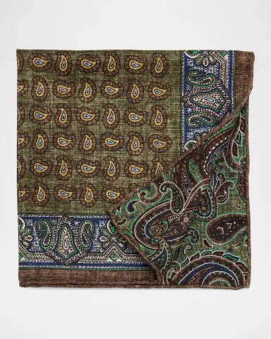 Kiton Men's Reversible Medallion Paisley Silk Pocket Square | Thumbnail 2 Kiton Men's Reversible Medallion Paisley Silk Pocket Square | Thumbnail 2