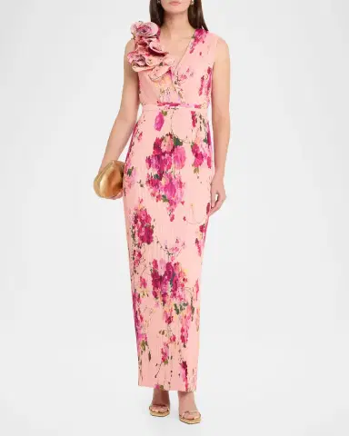 Aidan Mattox Pleated Floral-Print Crepe De Chine Gown | Thumbnail 2 Aidan Mattox Pleated Floral-Print Crepe De Chine Gown | Thumbnail 2