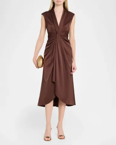 Aidan Mattox Sleeveless Pleated Twist-Front Midi Dress | Thumbnail 2 Aidan Mattox Sleeveless Pleated Twist-Front Midi Dress | Thumbnail 2
