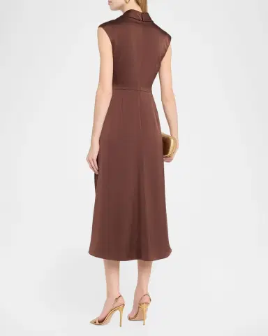 Aidan Mattox Sleeveless Pleated Twist-Front Midi Dress | Thumbnail 3 Aidan Mattox Sleeveless Pleated Twist-Front Midi Dress | Thumbnail 3