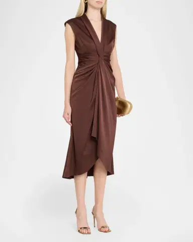 Aidan Mattox Sleeveless Pleated Twist-Front Midi Dress | Thumbnail 4 Aidan Mattox Sleeveless Pleated Twist-Front Midi Dress | Thumbnail 4