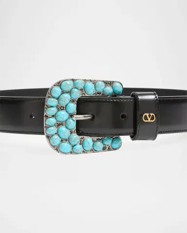 Valentino Garavani VLogo Signature Brushed Calfskin Belt | Thumbnail 2 Valentino Garavani VLogo Signature Brushed Calfskin Belt | Thumbnail 2
