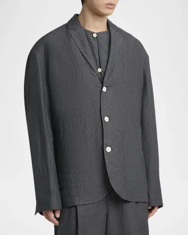 Jacquemus Men's La Veste Linen Micro-Stripe Deconstructed Sport Jacket | Thumbnail 3 Jacquemus Men's La Veste Linen Micro-Stripe Deconstructed Sport Jacket | Thumbnail 3
