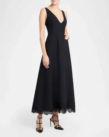 Valentino Garavani Plunging Lace Scalloped Ankle Dress | Thumbnail 3 Valentino Garavani Plunging Lace Scalloped Ankle Dress | Thumbnail 3