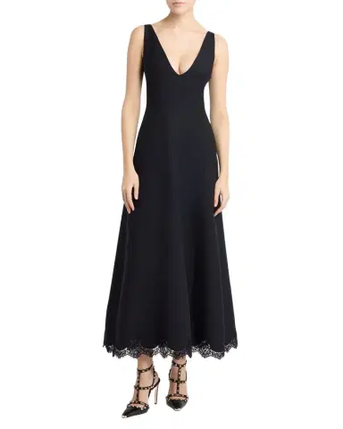 Valentino Garavani Plunging Lace Scalloped Ankle Dress | Thumbnail 1 Valentino Garavani Plunging Lace Scalloped Ankle Dress | Thumbnail 1