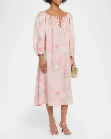 BERNADETTE Bonni Floral Linen Long-Sleeve Midi Dress | Thumbnail 3 BERNADETTE Bonni Floral Linen Long-Sleeve Midi Dress | Thumbnail 3