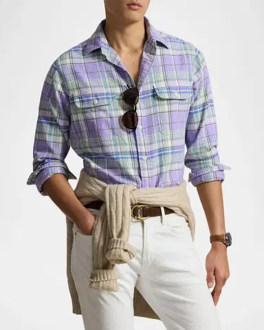 Polo Ralph Lauren Men's Classic Fit Plaid Flannel Button-Down Shirt | Thumbnail 4 Polo Ralph Lauren Men's Classic Fit Plaid Flannel Button-Down Shirt | Thumbnail 4