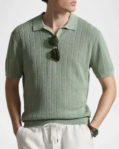 Polo Ralph Lauren Men's Linen Pointelle Knit Short Sleeve Sweater | Thumbnail 4 Polo Ralph Lauren Men's Linen Pointelle Knit Short Sleeve Sweater | Thumbnail 4